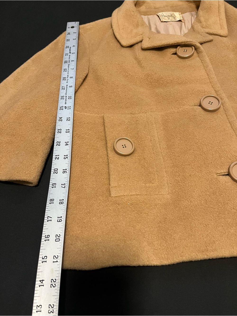 Classic Camel Pea Coat - Button Front Short Coat - Picture 2 of 12